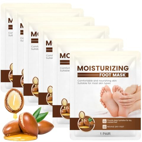 6 Paar Sheabutter Fußmaske-Hornhaut Entfernen Fuß-Erdbeer Peeling Fußmaske-mit Jojobaöl & Vitamin E, Foot Mask Socks für weiche Füße & Trockene Füße -Exfoliating Fussmaske für Männer und Frauen