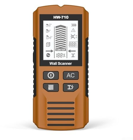 Détecteur de métaux portable haute définition avec écran LCD pour détecter le bois, le métal et les fils AC dans les murs, les sols et les plafonds pour projets d'amélioration de la maison (jaune)