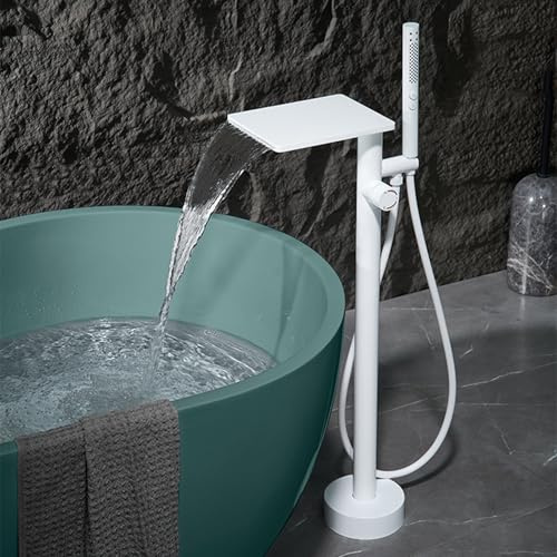 BiaoTeng Mitigeur Baignoire Ilot Sur Pied 2 Modes eau Chaude et Froide Robinet de Baignoire Sur Pied avec Douchette Blanc