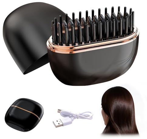 Mini brosse à lisser - Mini brosse à lisser - Sans fil - 3 niveaux de réglage de la température - Portable - Pour les voyages et les déplacements - Noir