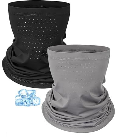 Kiiwah 2 Pièces Tour de Cou Fin pour Homme Femme, Cache Cou Respirant Léger Été Printemps Echarpe Tube Snood Élastique Anti-UV pour Sport Cyclisme Moto Course à Pied