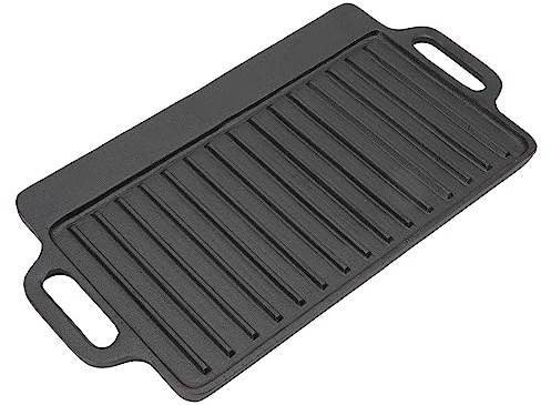 Fdit Gjutjärnsgrill, Rektangulär Dubbelsidig Teppanyaki-tallrik för Grillning med Handpolerad Inget Kemiskt Rostskydd, Jämn Uppvärmning för Biff Kycklingpannkakor Baconägg (40x20cm)