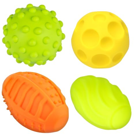 4-pack Hundbollar – Leksaker för apportering, 3 med pip och 1 klassisk, interaktiv tillbehör för valpar samt små och medelstora hundar