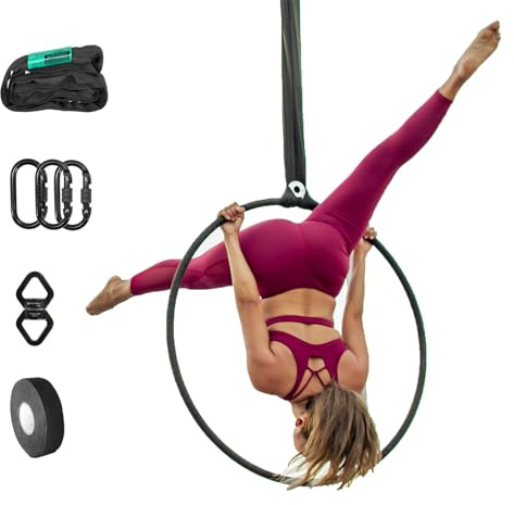 Complete Lyra/Aerial Hoop/Aerial Rings Set,Include lyra,carabiners, Swivel, and spanset (33(85), Single tab)