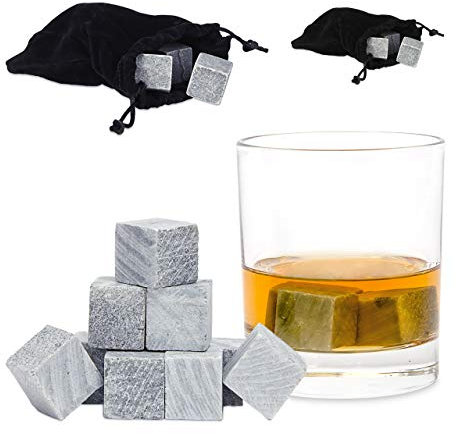 Relaxdays 18 x Whisky Steine grau, Eiswürfel wiederverwendbar, Kühlsteine für Getränke, m. Stoffbeutel, Eiswürfel Speckstein, Grey