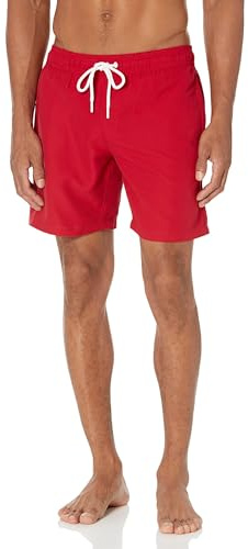 Amazon Essentials Short de Bain avec Doublure en Maille, Poches et Fermeture à Cordon Homme, Rouge, L
