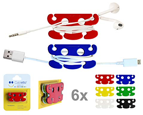 CABLETTO Enrollador Cables Auriculares Accesorios. Cuerdas Finas en Orden en Bolso Mochila Escritorio Cajones y Portaherramientas. Pequeño y Ligero. 6 Unidades en 1 Pack Regalo