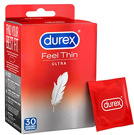 Durex Gefühlsecht Ultra Kondome – Extra dünne Spitze & mit Silikongleitgel befeuchtet – 30er Pack (1 x 30 Stück)