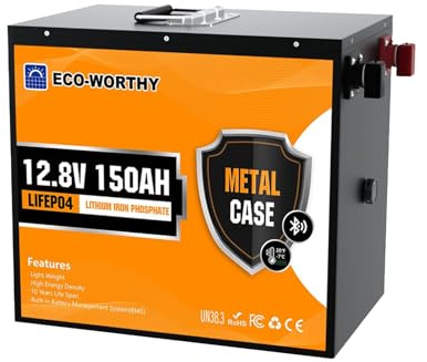 ECO-WORTHY 12V 150Ah Metal Shell LiFePO4 Lithium Battery with Bluetooth, Low-Temp Protection, Rechargeable Deep Cycle Battery with 120A BMS, Ideal for Solar, RV, Camper, Marine, Trolling Motor