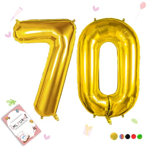 Smlpuame Ballons Anniversaire 70 Ans - 101cm - Ballon Chiffre 0-9 10-19 20 30 40 50 60 70 80 90 100 Or, Gonflable Grand Hélium Mariages Party et Happy Birthday Fête Decoration