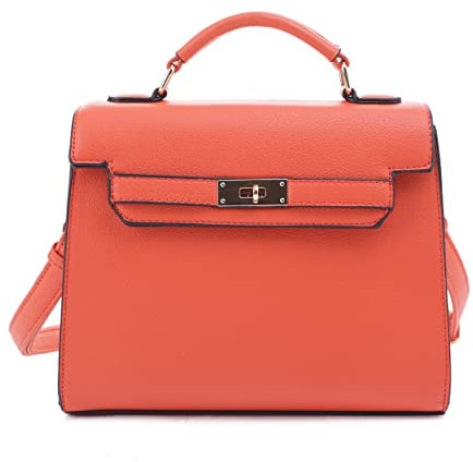 EVVE Damen-Umhängetasche mit Tragegriff und abnehmbarem Riemen, klein, genarbtes Leder, modische Umhängetasche, Orange/Abendrot im Zickzackmuster (Sunset Chevron)