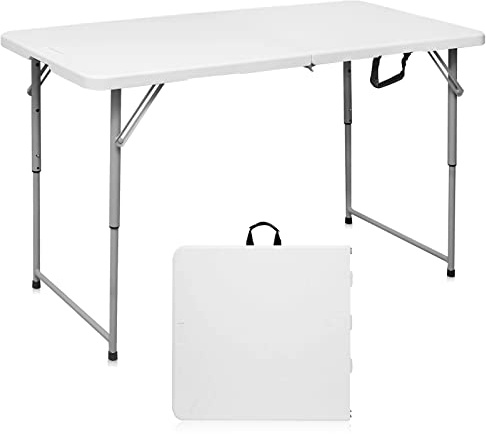 Byliable Klapptisch 120 cm tragbar, höhenverstellbar Campingtisch, Gartentisch Esstisch Partytisch klappbar faltbar, Outdoor Indoor, Weiß