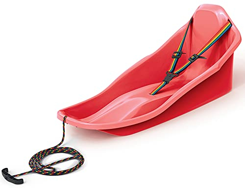 Schlitten mit Sicherheitsgurt Kleinkinder bis 3 Jahre Rodel Rutscher mit Seil TOPO (Rot)