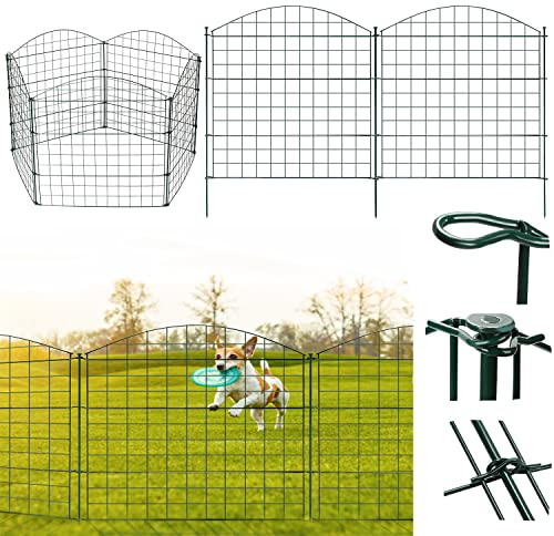 Gimisgu Teichzaun, 15tlg Set Gartenzaun Steckzaun Länge 3,75 m, Metallzaun Grün mit 33 Zaunelemente-15 Zaunelemente und 18 Befestigungsstäben, Tiergehege Freigehege (Oberbogen), M6107-EM-3x