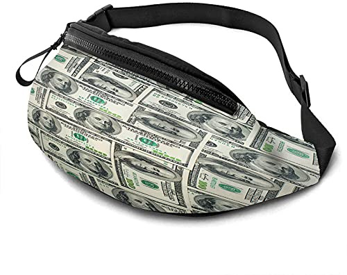 Billet de Banque Sac de Taille décontracté pour Hommes Femme arrière-Plan de Billets de Cent Dollars Abstrait Papier-Monnaie Vert Sac Banane Durable Profiter du Sport randonnée Course à Pied cyclism