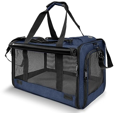 GAPZER Medium Cat Carrier Large Cat 15 lbs+ Soft Pet Carrier Small Puppy/Ventilated 2 Kittens Car Travel Bag Case/Comfy Big Maine Coons 25 Pounds/Soft-Sided Mesh Kitty Products Dark Blue