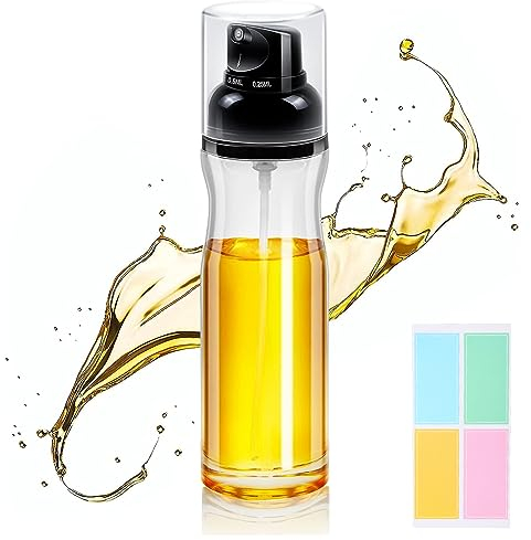 Pulvérisateur d'huile d'olive réglable de 200 ml pour la cuisson de la friteuse à air, flacon distributeur d'huile avec autocollants, vaporisateur de vinaigre pour cuisine et salade