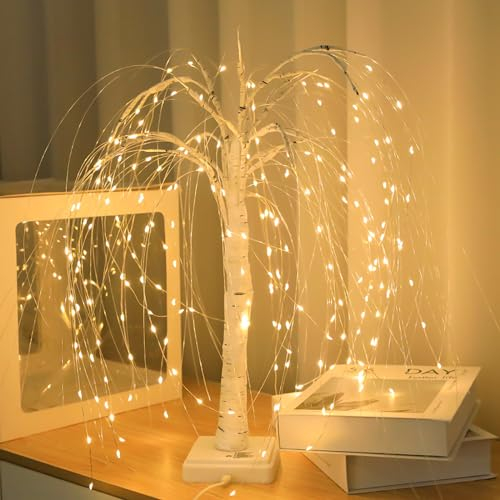 Esoes LED Lichterbaum, LED Baum Lichter mit 8 Modi Timer, 108 led Baum Lampe, USB/Batteriebetrieben, Licht Warmweiß Verstellbare Äste Weihnachtsdeko für Wohnzimmer, Büro, Esszimmer, Innen Deko (Weiß)