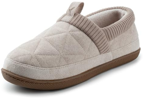 RockDove Women's Knit Cuff Closed Back House Slippers with Soft Warm Lining & Memory Foam Indoor Outdoor Non-Slip Sole, Size 10 US Women, Beige