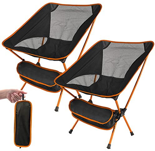 SOPPY [2 Pack Ultra Lightweight Folding Camping Chair, Portable Backpacking Chair, Heavy Duty 135kg Capacity, Outdoor Chairs with Carry Bag for Camping, Garden, Fishing, Beach,BBQs - Orange