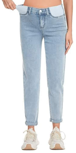 FABRACK Jeans de Maternidad para Mujer, de Tiro Medio, elásticos, para Debajo del Vientre, Pantalones de Mezclilla para Embarazo, con Panel elástico insertado, Azul/Claro, Medium