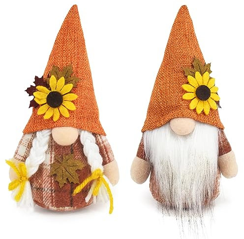 DUOCIYUAN Ornamento per Bambola di Zucca Girasole 2 Pezzi Ringraziamento Gnomo Compleanno Decorazione Gnomo Gnomi Fatte a Mano Statuette di Elfi Nani per Il Ringraziamento Natale Raduno di Feste
