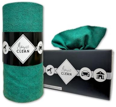 Rollo de Microfibra Box de 75 paños de Microfibra Reutilizables – paños de Limpieza mágicos para Ventanas y Coches, Microfibra, 30 x 30 cm, Gruesos y absorbentes, Color Verde