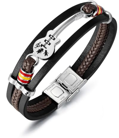 SHIEAGLELD Bracelet Homme Cuir, Bracelets Guitare Homme, Multi Tissé Bracelet, Fermoir Magnétique Acier Inoxydable, D'Accessoires de Mode Pour Homme, l'idée de Cadeaux pour Hommes