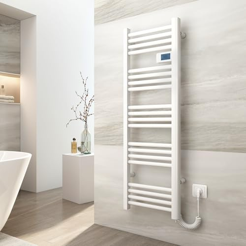 EMKE Termoarredo elettrico 120x40cm, 450W, Radiatore da bagno con display digitale, scaldasalviette elettrico bagno diritto (Bianco)
