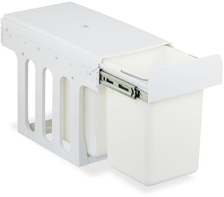 Relaxdays Einbaumülleimer, 2 Fächer, 2 x 8l, HBT: 35,5 x 25 x 47 cm, ausziehbar, Mülltrennsystem für Unterschrank, weiß