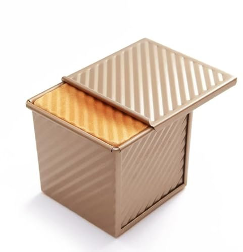 MRDLKNX Teglia quadrata con coperchio, capacità di 0,2 kg, antiaderente, in acciaio al carbonio, per pane e toast ondulato, con coperchio, 9,9 x 11,4 x 10,9 cm