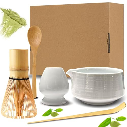 5 pezzi Bianco Matcha Kit Matcha Whisk Set Frusta al Matcha per la Preparazione del tè matcha, Ottimo per la Casa, l'ufficio e la Sala da Tè