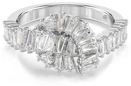 Swarovski Matrix Anello, Gioiello Versatile con Zirconia, Pietre Scintillanti a Taglio Baguette, Forma a Nodo, Montatura a Griffe, Placcatura in Tonalità Rodio, Taglia 55