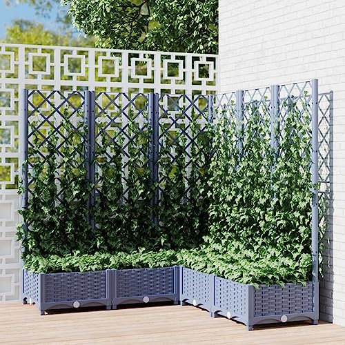 Snsowed Fioriera Giardino e Graticcio Grigio Blu 120x120x121,5 cm PP,Fioriera Giardino,Fioriera Cassetta Piante Giardinaggio Portafiori Aperto Fioriera Balcone-318256