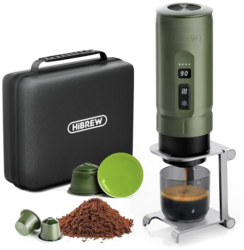 HIBREW H4C Explorer - Portable Electric Espresso Machine, USB-C Rechargeable for Coffee Pods & Ground Coffee, Compact for Camping and Travel, with Foldable Holder & Carrying Case(Green)