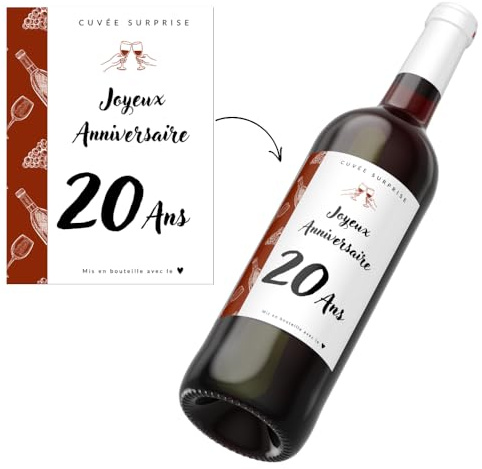 Étiquettes anniversaire pour bouteille de vin (lot de 6) - vin anniversaire - cadeau - cuvée spéciale - surprise - étiquette autocollante - mariage - baptêmes - retraite (20 ans)