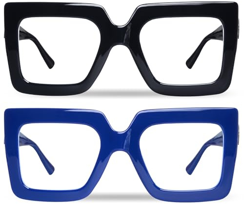 hoyuwak 2PCS Oversized Square Blue Light Glasses Big Frame Computer Eyewear
