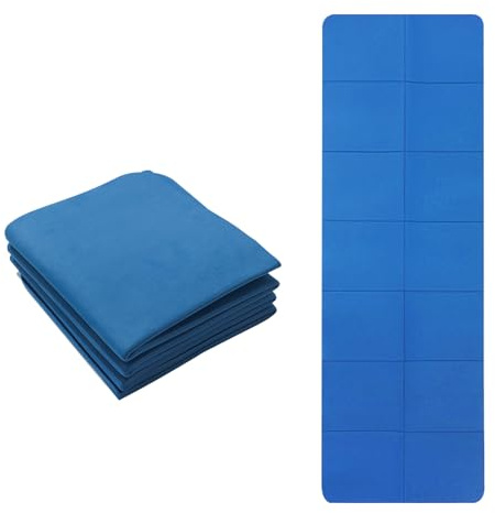 Tappetino da yoga pieghevole, antiscivolo, portatile, antiscivolo, leggero, in TPE, sportivo, per viaggi, pilates, yoga, fitness, sport, sport, 183 x 61 x 0,4 cm, blu navy
