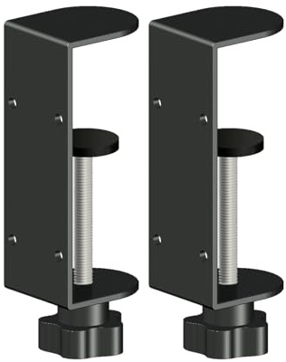 Jhanw 2-Pack 1 Inch Heavy Duty Black C-Clamps for Desk & Table, 2.75-4 Inch Clamping Range, 2 Mounting Holes, Metal Workbench Clamps (4-IN)