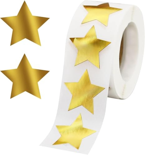 500 adesivi a stelle dorate da 2,5 cm, Adesivi a forma di stella, Stelline Adesive oro, con stelle decorative, per scrapbooking, biglietti di auguri, borse, regali, fai da te (1 rotolo)