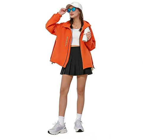 AETHERSHIELD Rain Jacket Waterproof Men‘s Women‘s Cycling Detachable Hood Windbreaker Bike Poncho with Back Pocket for Commuter Biking (US, Alpha, X-Large, Regular, Regular, ORANGE)