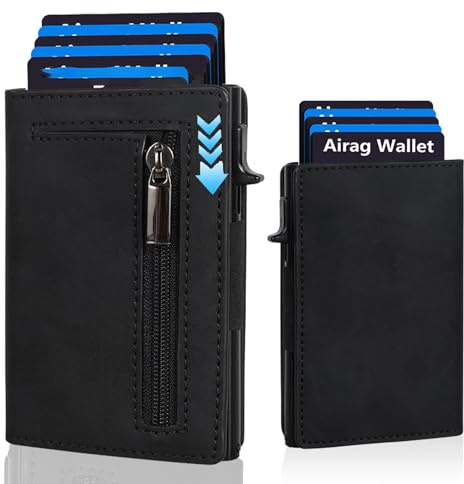 Qosigote Billetera 2.0 Didelia - Portatarjetas RFID magnético con sistema emergente, hasta 8 tarjetas, billetes y monedas, acceso instantáneo de una presión, ideal para viajes y diarios, Negro , 1PC