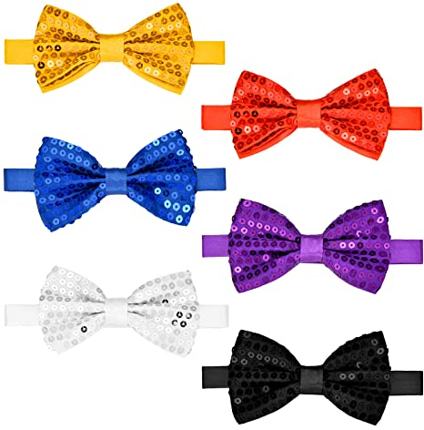 Yaomiao 6 Pcs Sequin Bow Ties Pre Tied Double Layer Adjust Sequin Style