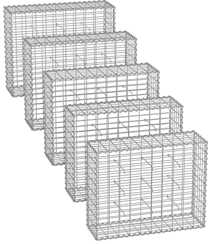 SONGMICS Gabion-korg, metall Gabion-bur med 5 x 10 cm nät för stenar, galvaniserad, trädgårdsdekor väggdelning, 100 x 80 x 30 cm, uppsättning 5, silver GGB583V1
