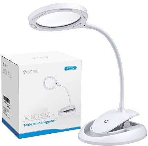 eSynic Magnifying Lamp Popular 5X 10x Magnifying Glass with Light Hand Free Magnifier Lamp USB C Rechargeable Magnifying Desk Lamp Clamp Daylight LED Magnifying Lamp with 15 LEDs for Reading Craft etc