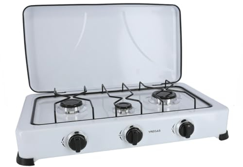 COCINA GAS 3 FUEGOS C/TAPA ESMALTADA BLANCA