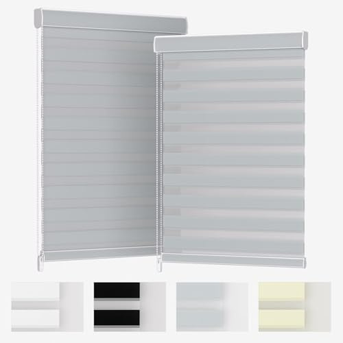 MYshade Custom Size Zebra Roller Shades Light Filtering Corded Zebra Blinds for Indoor Windows Dual Layer Gray Sheer Shades for Bedroom Bathroom Living Room Office Easy to Install