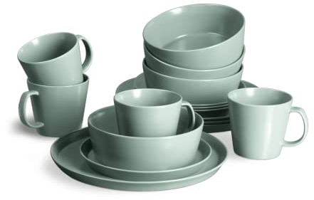 SPRINGLANE Sweet Scandi Juego de Vajilla de Cerámica de 16 Piezas – 4 Platos Vajilla, 4 Platos de Desayuno, 4 Cuencos Desayuno, 4 Tazas de Café – Vajillas Completas Modernas – Apta para Lavavajillas