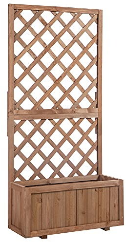 Outsunny Jardinera con Enrejado de Madera Maciza Macetero de Jardín con Soporte para Trepadora para Cultivo de Plantas Flores en Exterior 72,5x31,5x149,5 cm Natural