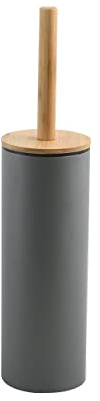 Spirella WC Bürste Klobürste Toilettenbürste „Adonis“ mit hygienischem Behälter Bambus Deckel und Silikon Bürstenkopf Anthrazit, Stahl, Grey, 9x39cm